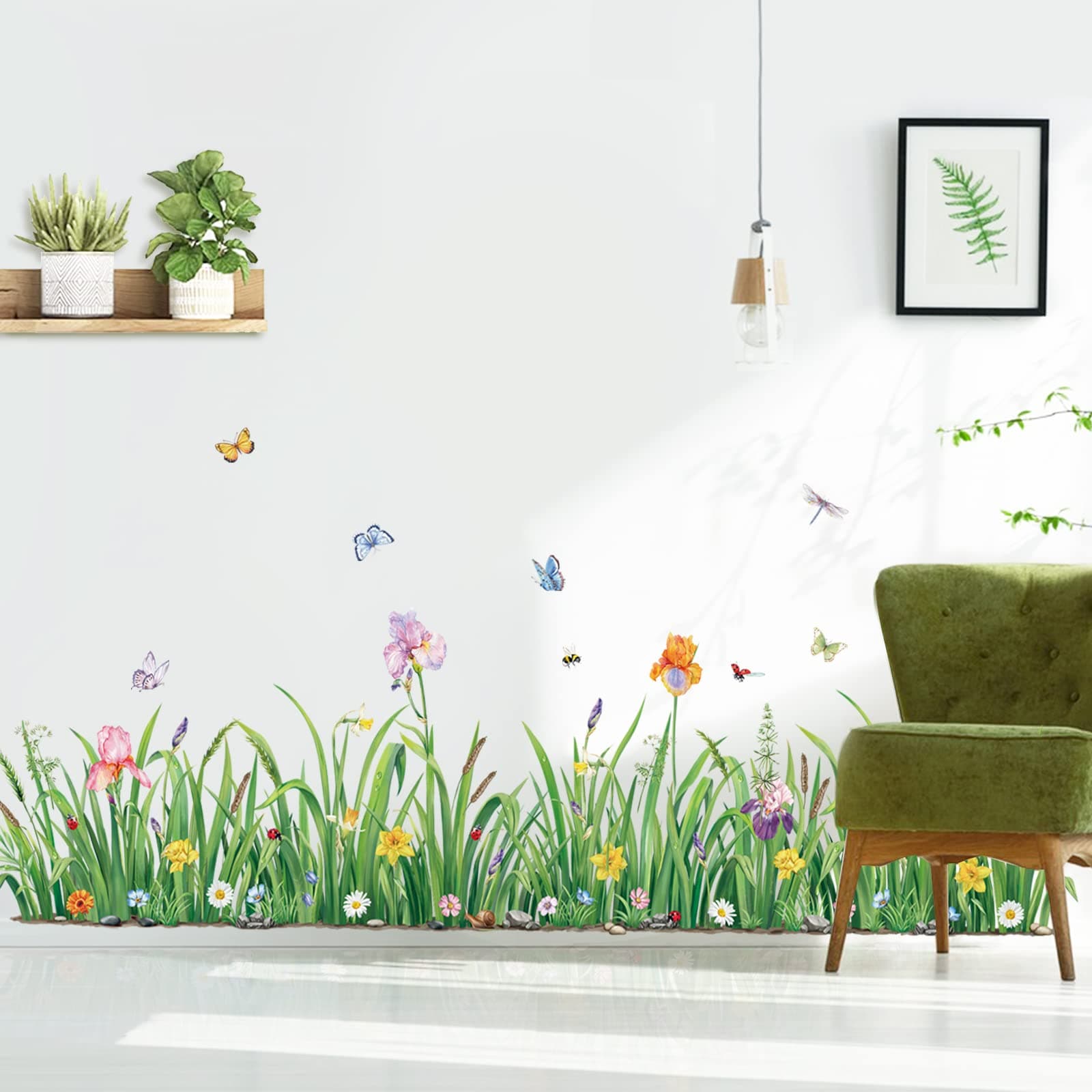 Green Grass Flower Wall Corner Decals