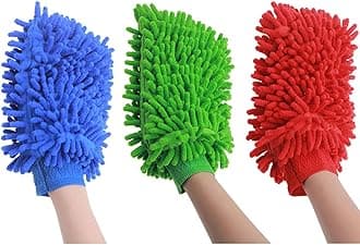 ALOUD CREATIONS 3 Pc Double Sided Microfiber Cleaning Gloves | Car Wash Mitt for Cleaning and Dusting | Chenille Mitt Cleaning Gloves | Extra Large, Professional Grade | Multi Colour