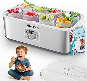 Yogurt Maker - Stainless Steel Yogurt Makers with Adjustable Time & Temp Control，Automatic Shut-Off & Constant Temper for Homemade Greek, Probiotic Yogurt, BPA-Free 8 Glass Jars (48 oz)