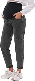 POSHGLAM Women's Maternity Boyfriend Jeans Over Belly Stretch Comfy Loose Casual Denim Pants with Pockets for Everyday Wear
