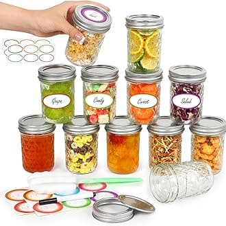 Mason Jars 8 oz with Lids&Bands 12Pack, Small Canning Jars 8 oz - Glass Jars with Lids for Oats/Jelly/Jams/Crafts/Candles