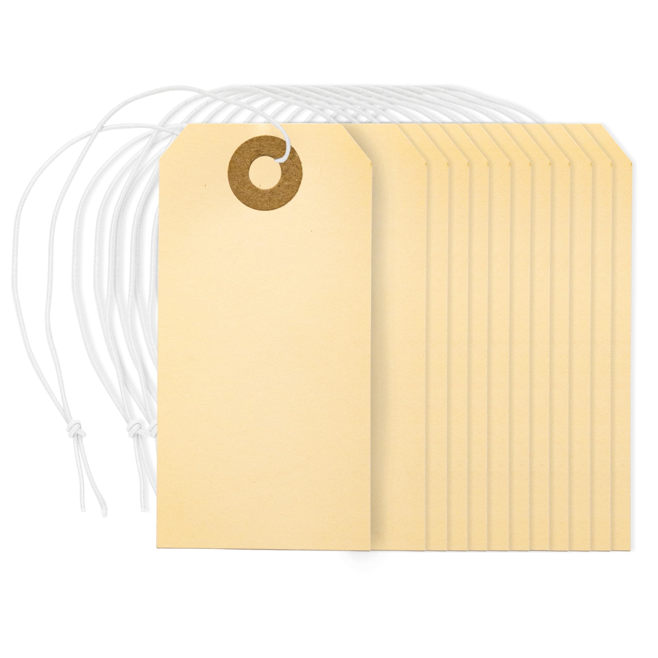 - Perco Manila Shipping Tags with Elastic Strings — Small Durable Blank Paper Tags 2¾″ x 1⅜″ — Ideal for Labeling and Inventory Use — Box of 500