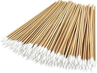 6-Inch Long Cotton Swabs for Precision Cleaning - Ideal for Electronics, Guns, Pet Care, Makeup, Crafts - Nature Cotton & Durable Wood for Enthusiasts in Health, Beauty (200 Pointed)