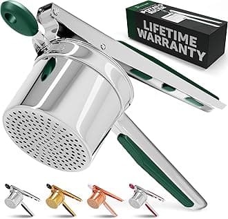 PriorityChef Large 15oz Potato Ricer, Heavy Duty Stainless Steel Potato Masher and Ricer Kitchen Tool, Press and Mash Kitchen Gadget For Perfect Mashed Potatoes - Everytime, Silver and Green