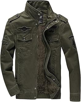 KEFITEVDMen's Winter Fleece Jacket Warm Cargo Stand Collar Military Thicken Cotton Jackets Coat