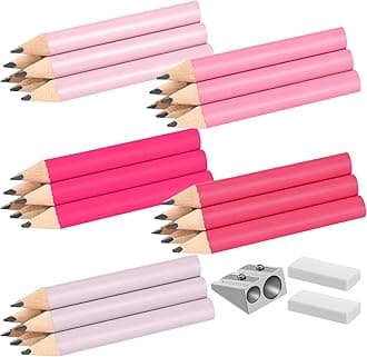 Marspark 30 Pcs Short Triangular Fat Pencils Bulk 3.5 Inch Wooden Triangular Jumbo Pencils with Sharpener and 2 Erasers for Preschoolers, Kindergarten, Toddlers, Beginners and School(Pink Colors)