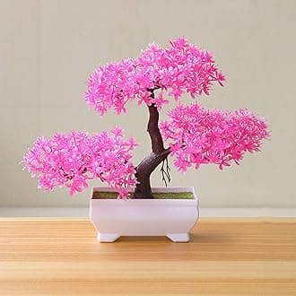 Gemini_mall Artificial Bonsai Cedar, Welcoming Pine Emulate Bonsai Simulation Decorative Artificial Flowers Fake Green Pot Plants Ornaments Home Decor Pink