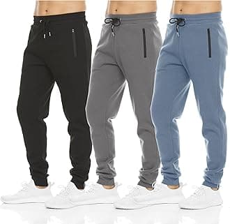 PURE CHAMP Mens 3 Pack Fleece Active Athletic Workout Jogger Sweatpants for Men with Zipper Pocket and Drawstring Size S-3XL