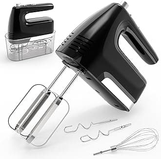 CBQ Hand Mixer Electric, 5-Speed 400W Powerful Motor, Hand Mixer Electric Handheld with Storage Case, Turbo Boost and 5x Accessories, Flat Beaters, Dough Hooks, Whisk (Black)