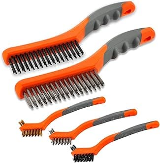 MAXMAN 10 Pieces Small Wire Brush Set (Stainless Steel + Brass) Scratch Brush, Curved Handle Masonry brush Wire bristle for Cleaning Welding Slag and Rust(Black)