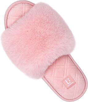 LongBay Women's Fuzzy Slippers Comfy Cloud Memory Foam House Shoes Home Open Toe Slides Indoor Outdoor
