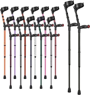 Ossenberg Comfort Grip Closed Cuff Double Adjustable Crutches – Textured Black - Pair | Height Adjustable Elbow Crutches for Men Women Adults Arthritis Comfort Anatomic Handle Forearm Ergonomic