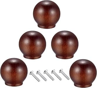 5PCS Round Wooden Drawer Knobs Cabinet Knobs with Hardware,Dresser Furniture Drawers Knobs,Cabinet Pulls Handles for Drawer Wardrobe Dresser Cupboard (Walnut)