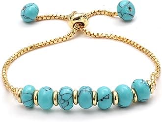 Gempires Turquoise Bolo Bracelet, Healing Bracelets for Women, Gift for Her, 14k Yellow Gold Plated Slider Chain, 6 to 8-inch Adjustable Bracelet