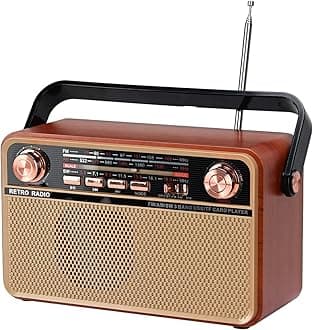 – Retro Radio, AM/SW/FM Small Portable Radio, Support USB Disk, Bluetooth,USB/TF Card, AUX Jack - Music Playing with Rechargeable Battery, Built-in Speaker, Great (Retro, Brown)