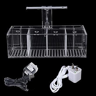 4 Grids Fish Tank Filter Box, Acrylic Filter Box with LED Light, Aquarium Canister Fish Tank Filter Cartridge for Aquarium Fish Bowl Boxes (4 Grids)