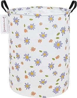 QUEENLALA Large Storage Basket,Laundry Hamper/Bathroom/Home Decor/Collapsible Round Storage Bin,Boys and Girls Hamper/Boxes/Clothing(Round-flowers)