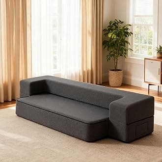 10 Inch Modern Folding Sofa Bed Couch Memory Foam Couch Full Futon Sofa Sleeper Chair for Living Room Guest Mattress, Dark Grey
