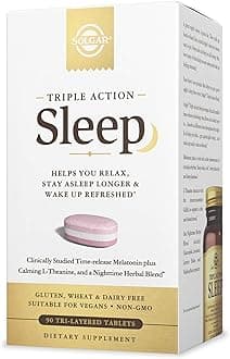 Solgar Triple Action Sleep, 90 Tri-Layer Tablets - Time-Release Melatonin & L-Theanine Plus Herbal Blend - Helps You Relax - Non-GMO, Gluten Free - 90 Servings