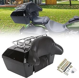 ECOTRIC 50L Motorcycle trunk w/Top Rack & Backrest Compatible with Harley Honda Yamaha Suzuki Cruiser Universal Motorcycle Top Case Tail Box Black Plastic w/Lock (50L Capacity)
