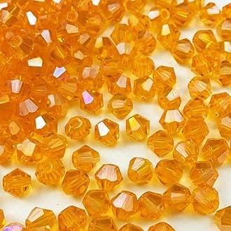 200pcs Bicone Crystal Beads 6mm Crystal Glass Faceted Beads for Necklace Bracelet Earrings DIY Jewelry Crafts Making Supplies(Orange AB)