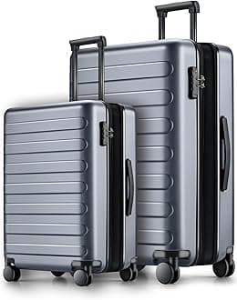 Luggage Sets 2 Piece, Carry On Luggage Airline Approved, Large Checked Luggage with Smooth Spinner Wheels, Expandable, Hard Shell PC Suitcase Sets, TSA Approved, 20in/28in (Grey, Rhine Max)