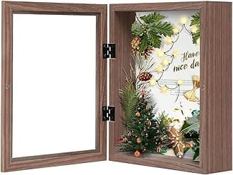 Muzilife 8x10 Shadow Box Picture Frame - 2.16" Deep Wood & Glass Display Case Ready to Hang Memory Box Baby Sports Memorabilia, Wedding, Tickets, and Photos, Brown