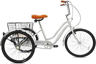 Mogoo Hauler Adult Tricycle - 24/26 Inch - Steel Frame, Removable Rear Basket With Wheels, Alloy Rims, Parking Brake, Saddle with Springs, Vintage Design, Perfect for Shopping