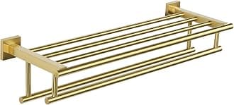 Alise GZ8000-G Bathroom Lavatory Towel Rack Towel Shelf with 2 Towel Bars Wall Mount Holder,24-Inch SUS 304 Stainless Steel Brushed Gold Finish