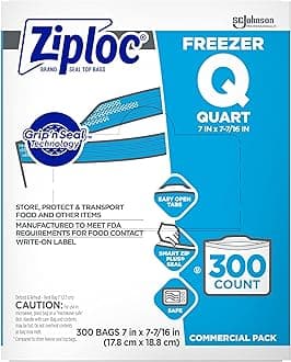 Ziploc Quart Food Storage Freezer Bags, Grip 'n Seal Technology for Easier Grip, Open, and Close, 300 Count