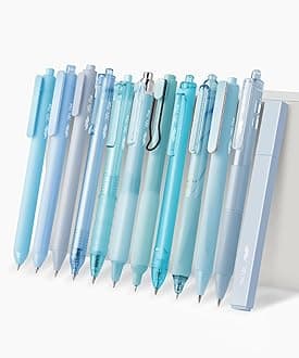 Mr. Pen- Gel Ink Pen Set of 12 Pastel Blue Barrel Black Ink Gel Pens Fine Point 0.5mm Estetic Highlighter Gel Ink Pens for Women Cute Pens for Journaling Esthetic Pens Fine Point