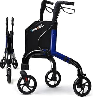 Premium 3 Wheel Rollator Walker for Seniors, Lightweight Foldable Elderly Three Wheeled Rollator with Storage Bag, Mobility Aid Rolling Walker, Blue