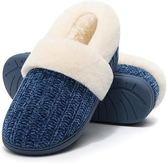 Evshine Women's Fuzzy Memory Foam Slippers, Closed Back Knit Bedroom Slippers, Slip-On Warm House Shoes for Indoor & Outdoor Comfort