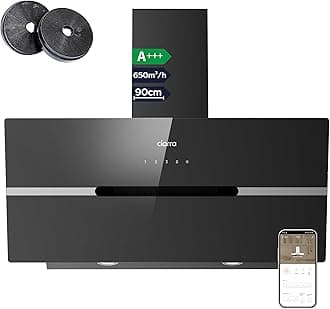 CBCB9736F Angled Cooker Hood 90cm Head-Free Hood Recirculating & Ducting Wall Mounted Chimney Extractor Fan with Touch Control Panel 4 Speed Settings LED Lighting