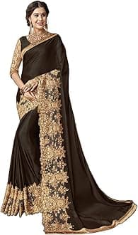 TRENDMALLSWomen's Malai Silk Embroidery Stone, Work Saree with Unstitch Blouse Piece