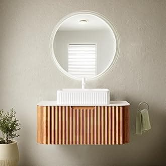 36'' Floating Bathroom Vanity with Sink, Modern Vanities with Rectangular Ceramic Basin and Marble Top, Extra Large Storage Drawer, Soft-Close Design, Pre-Assembled Cabinet, Nature Wood