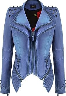 chouyatou Women's Fashion Studded Perfectly Shaping Faux Leather Biker Jacket