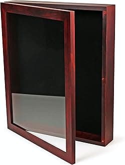 ForeverFrames - 14x17x2 Shadow Box Display Case | Magnetically Opens and Closes like a Door - Real Wood, Strong Glass, Linen Background | Cherry Red | For Wall and Desktop. Protect Important Memories