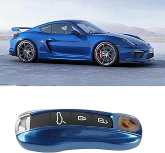 Jaronx 2PCS Glossy Blue Key Fob Cover Compatible with Cayenne Panamera 2018-2024/911 Carrera 2020-2024 /Taycan 2020-2024, Keyless Entry Remote Key Covers
