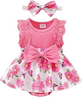 Baby Girl Clothes Newborn Romper Dress Infant Lace Ruffle Sleeveless Summer Outfits with Headband 0-12 Months