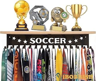 Soccer Trophy Shelf for Wall, Soccer Medal Hanger Display with Shelf