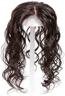 Curly Human Hair Forehead Topper for Women with Thinning Hair, Clip in 3.5" x 5.5" Silk Base Top Hairpieces Wiglets, 10" Natural Black