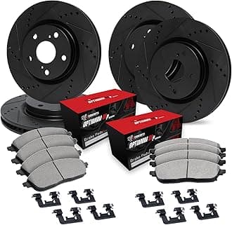 R1 Concepts Front and Rear Brakes and Rotors| Hardware Included| Front and Rear Optimum OEp Brake Pads and Rotors Kit| Fits 2005-2010 Ford Mustang
