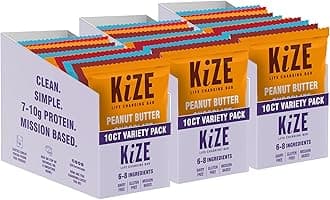 - KiZE Energy Bars - Best Sellers Variety Pack - 30-Count -Gluten Free, Dairy Free Options, Non-GMO, and High Protein Meal Replacement Energy Bars, Clean and Simple Food Ingredients - 7-10g High Protein Snacks (30 Count)