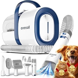 oneisall Dog Grooming Vacuum Kit with 3 in 1 Dog Clippers,Paw Trimmer,Nail Grinder,Suction 99% Pet Hair,Pet Grooming Vacuum with 7 Proven Tools for Shedding