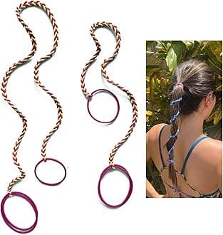 2 Packs (1PC 16"+1PC 25") Hot Pink and Yellow Hair Ties No Hooks for Women, Elastic Strong Hair Bands for Long Thick Curly Hair Ponytails Holders for Swim Diving Motorcycle Rides Skiing Surf