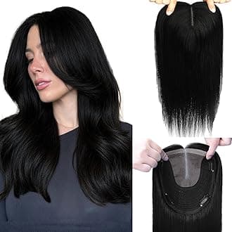 Hair Toppers for Women Real Human Jet Black Hairpieces for Thinning Hair 6x7inch Large Base 360°3D Toppers for Women 14inch Clip in Extensions Add Volume 65g (#1Toppers-14inch)