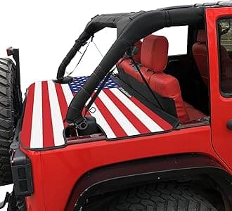 Shadeidea JK Tonneau Cover Compatible with Jeep Wrangler 4 Door JKU (2007-2018) Rear Trunk Ton Cargo Vinyl Tailgate Cover for Rubicon Sahara Sport S (American Flag) - 3 Year Warranty