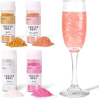 Edible Glitter, 4 Colors Luster Dust Edible, 5g/bottle Edible Glitter for Cocktails, Drinks, Cake Decoration, Cupcakes, Chocolate, Strawberries, and Waffles(Gold, Rose Gold, White, Pink)