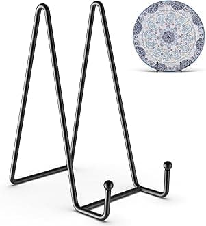 HONGYUTAI 3 Pack 8 Inch Plate Stands for Display Picture - Table Top Display, Decorative Metal Frame Holders for Book, Photo and Platter, Tabletop Art, Black